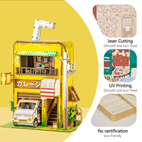 Kit de maison miniature à construire soi-même, puzzle en bois 3D, scène de rue japonaise, garage, appartement, style anime, lumière LED, décoration de la maison, cadeau