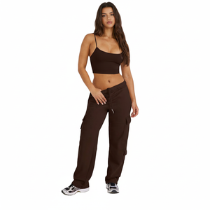 Pantalones Joggers Casuales de Cintura Alta para Mujer, Estilo Cargo, de Lona, Frente Plano, Ecológicos, Ligeros, Transpirables, de Pierna Ancha, con Bolsillos, 2026 - Product Image 1