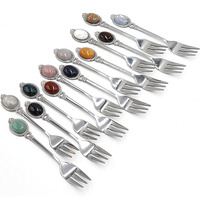 Ensemble de cuillères et fourchettes à dessert en acier inoxydable incrustées de pierres précieuses, mini-fourchettes à fruits, cuillères à café et à thé pour cadeau