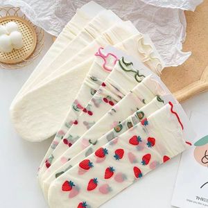 Women's Fruit Pattern <b>Lace</b> <b>Socks</b> Mid Calf Breathable Cotton Casual <b>Socks</b> For Youth - Product Image 2