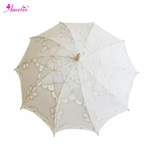 Handgemaakte Katoenen Kanten Paraplu Parasol Vintage Bruiloft Bruids Paraplu Voor Decoratie Foto Dame Kostuum Theekransje