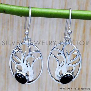 Árbol DE LA VIDA Plata Piedra natural Pendientes Piedra preciosa Compromiso Regalo Fiesta Plata de Ley 925 Precio al por mayor Pendientes - Product Image 2