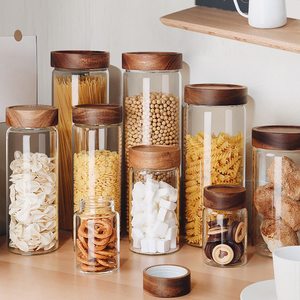 Wholesale <strong>Large</strong> Glass Food <strong>Storage</strong> Glass Spice <strong>Jar</strong> With Acacia Wooden Lid - Product Image 1