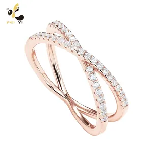 Love Knot Ring Jewelry Gift Moissanite Cross Ring 925 Sterling Silver Pave Cubic Zirconia 14K Gold Plated X Ring Women