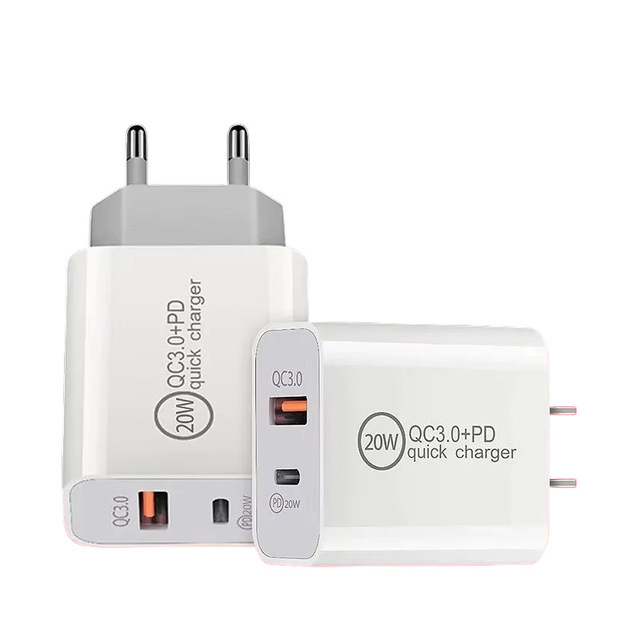 Wholesale US Euro QC3.0 Dual Port USB C Fast Wall Charger PD 20W Type C for iphone Tablet Android Devices