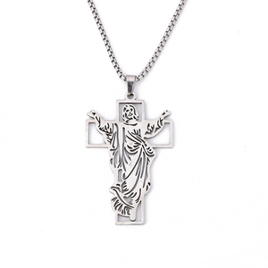 Collana da Uomo Religiosa Cristiana con Ciondolo a Croce in Acciaio Inossidabile, Gioiello Semplice e Alla Moda - Product Image 1