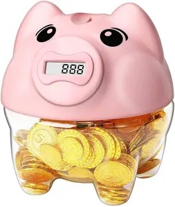 Cuenta de monedas de plástico transparente en forma de cerdo, gran capacidad, gran oferta, Tailandia