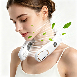 Summer Outdoor Portable Neck Digital Display Silent Lightweight Mini Battery Rechargeable Fan High Quality Camping Home Use - Product Image 1
