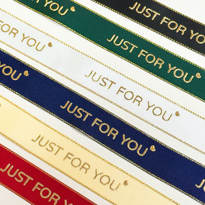 شريط ساتان مطبوع حسب الطلب بحافة ذهبية من البوليستر بالجملة لتغليف هدايا عيد الميلاد وعيد الأم وعيد الحب والزفاف والشموع المنزلية - Product Image 2