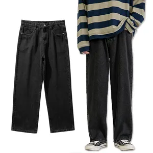 Celana Denim kaki lebar pria, Jeans lurus longgar dengan pola cetak Logo dicuci Streetwear ukuran besar XL