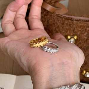 Bague en argent pur S925 de style antique, plaqué or 18 carats, luxe léger, rétro, polyvalente, taille unique, bague à billes superposées pour femmes - Product Image 4