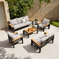 Ensemble de conversation moderne en aluminium pour patio, canapé de jardin extérieur avec coussin d'accoudoir et table basse pour villa, cour et bord de piscine