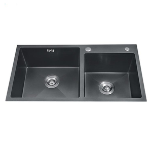 Double évier vertical sur le bord, Double bol en acier inoxydable 304 de couleur dorée - Product Image 2