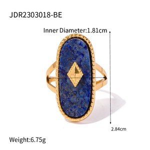 Vente en gros d'anneaux irréguliers en acier inoxydable plaqué or 18K PVD, pierre naturelle bleue, anneaux empilables pour femmes - Product Image 2