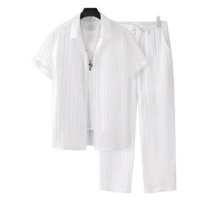Completo <span class=keywords><strong>da</strong></span> <span class=keywords><strong>Uomo</strong></span> a Righe con Camicia a Maniche Corte e <span class=keywords><strong>Pantaloni</strong></span> con Coulisse per il Commercio Estero 2026 - Product Image 3