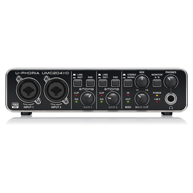 Behringer U-Phoria UMC204HD 2-In/4-Out USB 2.0 Audio Interface With 2 Midas Mic Preamps Pa System Studio Sound Equipment