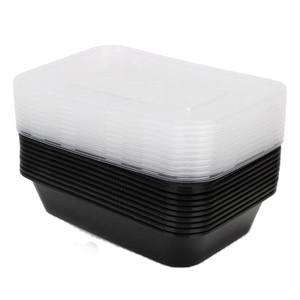 Boîtes de préparation de repas rectangulaires noires réutilisables de 16 oz, compatibles micro-ondes, avec couvercle anti-fuite assorti - Product Image 1