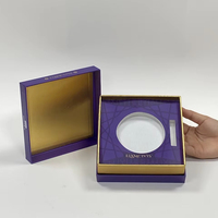 Conception personnalisée Emballage de luxe imprimé en or Boîtes en papier violet amovibles Boîte cadeau 2 pièces avec couvercle et col