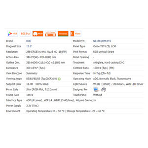 165Hz/5/2/1 No Touch 15,6 "40 pines Pantalla LCD 2560*1440 WLED Nueva pantalla LCD para computadora portátil 100% SRGB 1000:1 - Product Image 6