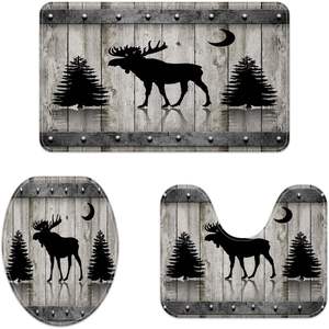 Juegos de accesorios de baño de madera rústica Vintage Farmhouse Animal Elk Moose Deer Forest Accesorios de baño Alfombras de baño antideslizantes - Product Image 1