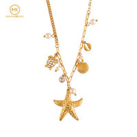Collier pendentif Mingxi plaqué or 18 carats PVD, tortue, étoile de mer, coquillage, imitation perle, pour femme, chaîne à maillons en acier inoxydable, tendance océan