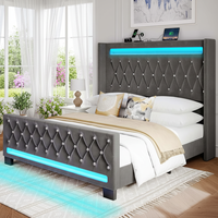 Lit rembourré sur mesure 2026 en tissu doux, taille complète, lit queen, cadre de lit king size en bois avec rangement, style antique, luxe moderne