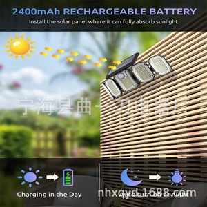 Lampe murale solaire intégrée à 5 têtes LED, étanche, avec détecteur de mouvement, pour cour et garage - Product Image 5