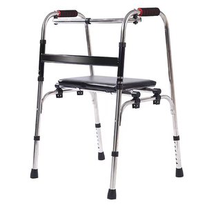 Stainless Steel <b>Walker</b> With Seat And Wheels <b>For</b> Elderly And <b>Disabled</b> Mobility Aid - Product Image 1