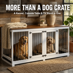 OEM 71 Inch Double <strong>Dog</strong> <strong>Crate</strong> <strong>Furniture</strong> for 2 <strong>Dogs</strong> with Removable Divider Dual Pull-Out Trays <strong>Wooden</strong> Indoor Pet Kennel - Product Image 1