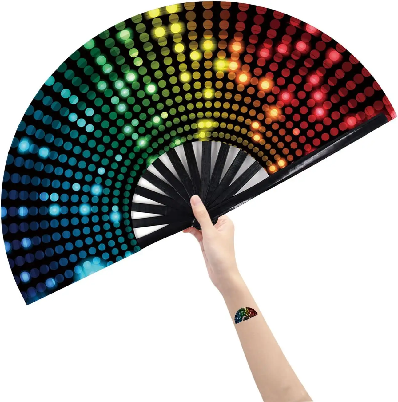 In Stock 33cm Custom Printing Large Folding Loud Clack Bamboo Wooden Hand Held Fan For Rave Flash Festivals Accessories