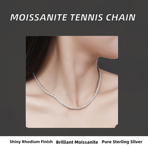Collier ras du cou en argent sterling 925 plaqué rhodium, chaîne tennis sertie de moissanite taille brillant 0,6 ct 2,5 mm, chaînes glacées - Product Image 2