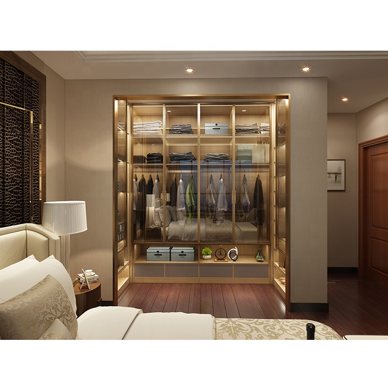 NICOCABINET, Высококачественная индивидуальная Роскошная золотая стеклянная дверь, современный шкаф, мебель для чулана, спальни