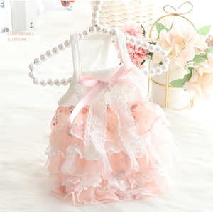 Vestido de Lujo al por Mayor para Perros Pequeños, Color <span class=keywords><strong>Rosa</strong></span> y Blanco, Vestido de Gasa con Estampado Floral para Perros y Gatos - Product Image 2