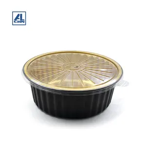 schwarz folie pfannen Suppliers-2500ML/85oz Gold innen, schwarz außen runde Aluminium folie BBQ Roasitng Container für Party Food Tray China Lieferant