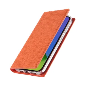Magnetic Cow skin flip case cover for iPhone SE2/X/XR/11, Real leather wallet case for iPhone 14