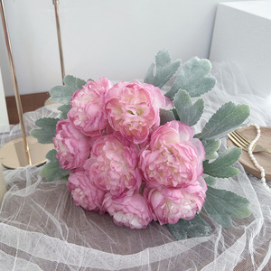 Luli Flocked Peony Artificial Flower High Simulation Silk Flower Nordic Style Home Decor <b>Wedding</b> <b>Props</b> - Product Image 3