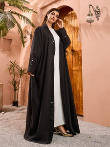 Dubai Arabian Open Embroidered <strong>Abaya</strong> with Hijab Fashionable Outerwear Muslim Black Robe Coat Wholesale Islamic Women's Clothing - Product Image 2