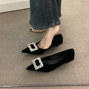 Chaussures à talons hauts pour femmes, style coréen, tendance de la mode, talon épais, plateforme imperméable, cuir de vachette de première qualité, noir, chaussure unique - Product Image 5