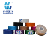 Plester Olahraga 2.5CM 5M Multiwarna Tahan Air Katun Elastis Perekat Penyangga Lutut Atletik Unisex Logo Dapat Disesuaikan