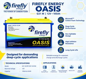 Batterie au carbone à cycle profond Firefly Energy Oasis G31M 12V 105Ah, durable, anti-déversement, alimentation pour onduleur solaire et marin - Product Image 1