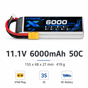 11.1V 50C 6000mAh แบตเตอรี่ลิโป้กระแสไฟคงที่ทนทานสำหรับโดรนแข่งเอฟพีวี อาร์ซีอุปกรณ์บิน 102050 - Product Image 2