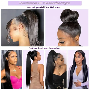 Mũi tóc giả ren 360 độ tóc người thẳng, tóc giả ren full <span class=keywords><strong>lace</strong></span> HD trong suốt 360 độ dành cho nữ, đã tỉa sẵn tóc con, mật độ 250 - Product Image 2