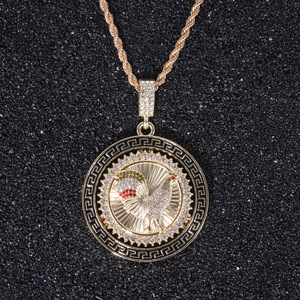 Collar Unisex de Estilo Hip-Hop con Colgante Giratorio de Gallo con Incrustaciones, Diseño de Cruz Chapado en Oro, Moderno - Product Image 5