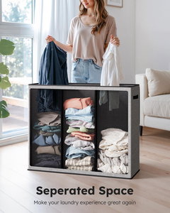 Manufacturer Customizable 3 Sections Folding <b>Storage</b> Basket <b>Collapsible</b> Large Dirty Clothes Laundry Bag Basket Organization - Product Image 4