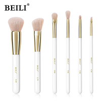 Professionnel 6 pièces blanc Vegan pinceaux de maquillage étiquette privée manche en bois fond de teint doux crayon à sourcils outils cosmétiques ensemble de pinceaux