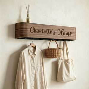 Modern Eco-Friendly Wooden Wall Coat Rack Entryway Peg <b>Hook</b> <b>Shelf</b> Brown Hanging Organizer Customizable Thickness for Living Room - Product Image 2