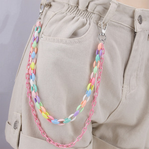 Cadena de pantalón de acrílico de doble capa colorida Yueli, cadena de cintura estilo hip hop, accesorio unisex para uso diario, estilo urbano moderno. - Product Image 1