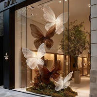 Ensemble de décoration de papillon géant en organza, brun beige, fleur faite à la main, grande fleur artificielle, décoration de mariage, intérieur extérieur