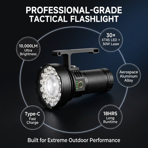 Potente Torcia LED 10000 Lumen, Portata 1000M, Torcia Tattica con Nucleo Laser Bianco 30W, 18 Ore di Autonomia, Lanterna Ricaricabile - Product Image 6