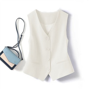 Nouveau <span class=keywords><strong>Gilet</strong></span> de Costume Rétro 2025 – Hauts Élégants à Col en V et Boutonnage Simple, Couleur Unie, Sans Manches, Coupe Slim pour Femme de Bureau - Product Image 6